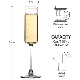 YARYOUNG Set of 12 Square Champagne Glasses, 6 oz Capacity, Premium Crystal Clear Glass