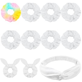 Kavya White Hair Bobbles Girls Satin Hair Scrunchies Cotton Braid Bobbles Lady Hair Bobbles White Tie Dye Hair Ties Suitable Thin and Thick Curls Elastic Hair Accessories 11 Pieces