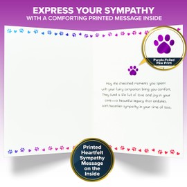 Decorably Purple Foiled Individual Pet Sympathy Cards for Dogs with Paw and Heart Cutouts, 5x8in, Loss of Dog Sympathy Card Set with Envelope and Stickers with Printed Message Inside