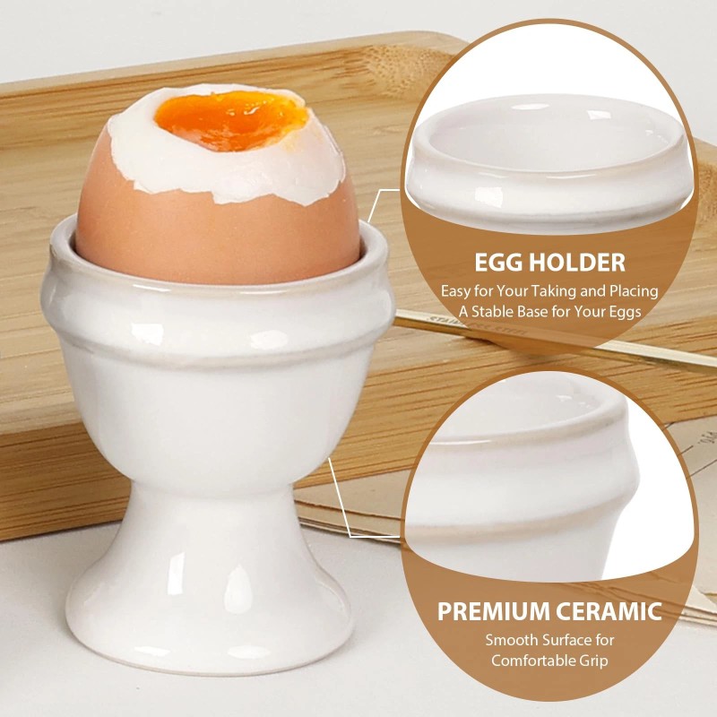 Ingofin Best 4pcs Ceramic Egg Cups Holder for Hard Boiled
