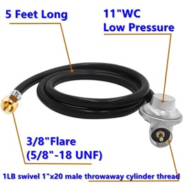 MCAMPAS Regulador de propano de 0,5 kg con manguera de extensión de 5 pies x tuerca hembra de 0,3 cm para estufa de parrilla al aire libre