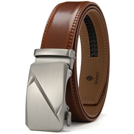 DOOPAI Belt Men, Ratchet Belt Dress Adjustable 1 3/8" Genuine Leather Belt, Brown Men's Designer Belt with Metal Buckle, Belt Size Length Can be Cut, with Gift Box