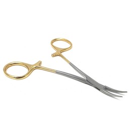 No Scalpel Vasectomy Forceps Curved 5" Stainless Steel Clamps Comes with Gold Color Locking Ratchet Handle