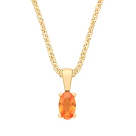 Old English Jewellers 9ct Yellow Gold Orange Sapphire Oval Solitaire Pendant November Birthstone + 18" Chain Necklace