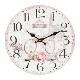 Something Different CL_51322 Clock | 34 cm Shabby Chic | Paris Bicycle | H W:34cm D:2.5cm | Pack of 1, Pink/Blank