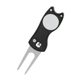 Golf Divot Repair Tool, Stainless Steel Divot Repair Tool Foldable Pop-up Divot Turf Fork Golf Metal Putting Fork Golf Turf Fork Ball Marker Divot Tool for Golf Lover Accessories (Black)