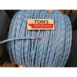Ton's Performance 10 feet Vintage Braided Cloth Covered Primary Wire 12 GA gauge Blue w/ 3 White