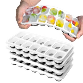 Ice Cube Trays for Freezer - 4 Pack Easy to Release Plastic Silicone Ice Trays with Spill-Resistant Lids, Reusable Stackable Ice Tray for Cocktails, Drinks and Coffee, BPA-Free,Black
