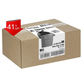 Unbranded  Extra Large Heavy Duty Trash Bags, 44 Gallon, 1.8 Mil, 38" x 45", 50 Bags/Roll