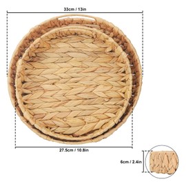 kukmakri 4 PCS Round Wicker Baskets, 11 and 13 Inch Ensemble of Handmade Wicker Tray, Countertop Fruit Baskets - Round Woven Tray for Decor and Functionality in Home & Kitchen