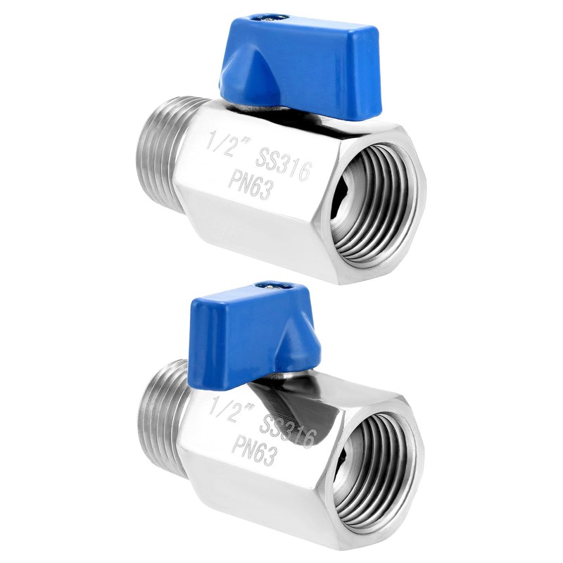 QWORK 2 Pack 1/2" NPT 316 Stainless Steel Inline Valve,