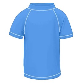 TIZAX Boys' Rash Vest Kids UPF50+ Sun Protection Short Sleeve Swimming Tops Quick Dry Rash Guard Blue 13-14 Years