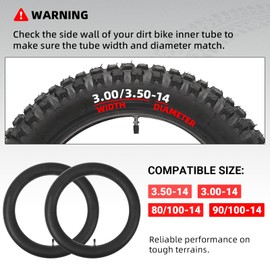 AR-PRO (2-Pack) 3.00/3.50-14 90/100-14 Dirt Bike Inner Tubes with TR4 Straight Valve, Replacement Heavy Duty Inner Tube for 3.50-14, 3.00-14, 80/100-14, 90/100-14 Dirt Pit Bike Tires