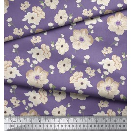 Soimoi Decorative 58 inches Wide Floral Printed Craft Sewing Cotton Poplin Fabric by The Yard-Purple
