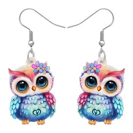 TIZURO Valentine's Day Acrylic Blue Cute Owl Earrings Fun Wild Birds Animals Dangle Novelty Jewelry For Sweetheart Women Charms Costume Gifts (Multicolor)