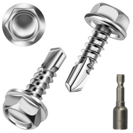 Poeland 50 PCS M4.8x16 mm Stainless Steel Hex Head Self Tapping Screws Metal, Tek Roofing Screws, Self Drilling Screws for Metal Work, Wood, Corrugated Roofing Sheets, with 1 Hex Socket