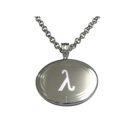 Kiola Designs Silver Toned Etched Oval Greek Letter Lambda Pendant Necklace