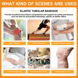 Carbou Elasticated Tubular Support Bandage 3.5" x 11 yd (Size E), Soft Stockinette Tubing for Legs, Arms, Knees, Thighs, Reusable Compression Support Bandage Roll for Joint Tissue