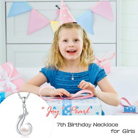 7 Year Old Girl Birthday Gifts Sterling Silver Pearl Necklace as Christmas Gifts for 7 Year Old Girls,Girl Gifts Birthday Jewelry 7th Birthday Necklace for 7Yr Old Girls with Message Card and Box