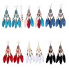 6 Pairs Faux Feather Ethnic Style Earrings, Bohemian Fringe Tassel