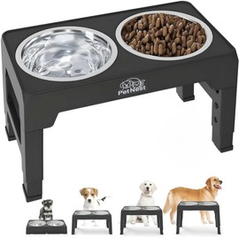 Elevated Dog Bowls - Adjustable with Two Stainless Steel Bowls, BPA-Free | Dog Feeder with Food Bowl Stand for Small, Large Breed | Food, Water Dog Bowls Elevated | Elevated Pet Bowls, Raised Dog Bowl