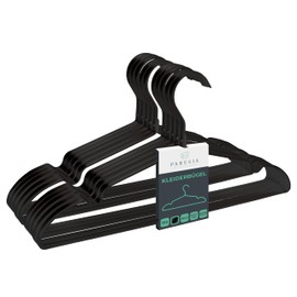 Parusia Metal Clothes Hanger, Black, 42 cm Wide, 1 cm Thick, Rustproof, Dimensionally Stable, for Space-Saving Clothes Storage and Organising Wardrobe, Clothes Hanger (10)