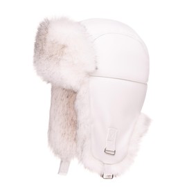 Futrzane Trapper hat made of leather, aviator hat, women's Russian hat, Ushanka, White - White with Black Siberian