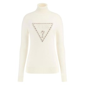 Guess Women's Eco Long Sleeve Melanie Triangle Logo Sweater, Cream White, X-Small