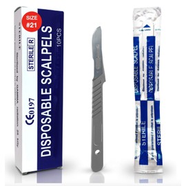 MedHelp Disposable Scalpel Blades 21 Sharp with Plastic Handle, High Carbon Steel Blades, Scalpels for Dermaplaning, Podiatry, Crafts & More - Box of 10