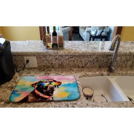 Caroline's Treasures DAC2524DDM Chocolate Labrador Hippie Dawg Dish Drying Mat Absorbent Dish Drying Mat Pad for Kitchen Counter Dish Drainer Mat for Countertop, 14 x 21", Multicolor