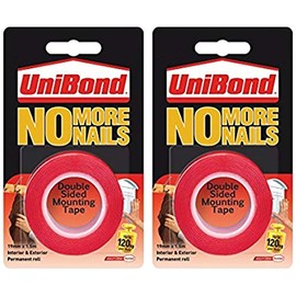 2 X UniBond No More Nails Permanent Roll - 19 mm x 1.5 m Mounting Tape