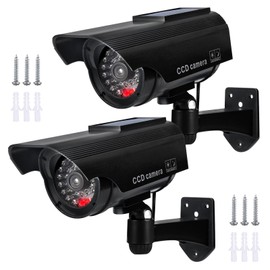 BORDEAG Pack of 2 Dummy CCTV Dummy Surveillance Camera, Dummy Camera Solar Camera Dummy Camera Wall Mount, Fake Security Camera with Red Flashing LED, Fake Camera for Indoor and Outdoor Use