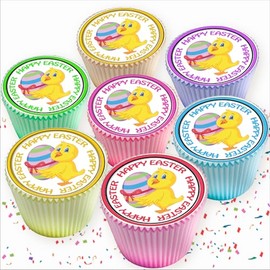 24 X HAPPY EASTER CUTE YELLOW CHICKS EDIBLE ICING CUPCAKE TOPPERS DECORATIONS 8207