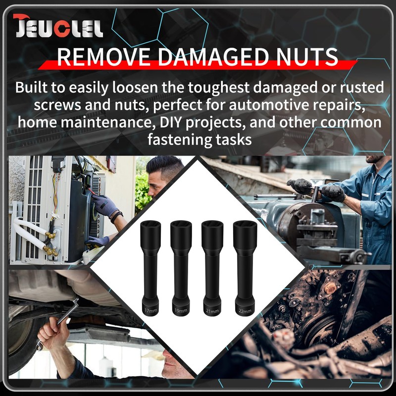 JEUCLEL 5PCS Twist Socket Set, 12.5 mm 1/2 inch Drive