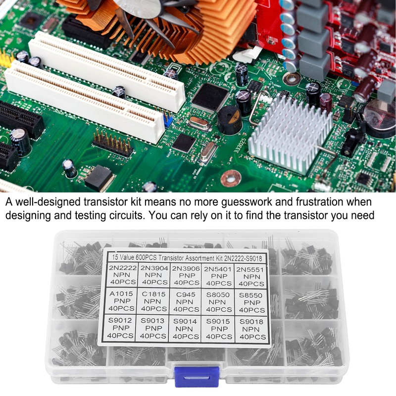 600 Pcs Transistors Assortment Kit NPN TO-92 PNP 2N2222-S9018 Straight