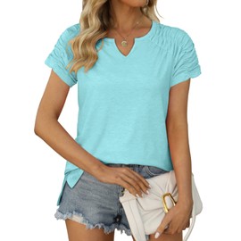 Womens Summer Tops V Neck Ruffle Sleeve Shirts Casual Spring Clothes Lake Green L