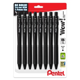 Pentel Wow! Retractable Ballpoint Pen, (1.4mm), Bold Line, Black Ink, Pack of 8 (BK440BP8A)