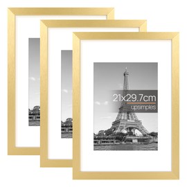 upsimples Pack of 3 Picture Frames A4, Picture Frames Children's Drawings A4, Picture Frames Gold for Photos, Pictures, Posters