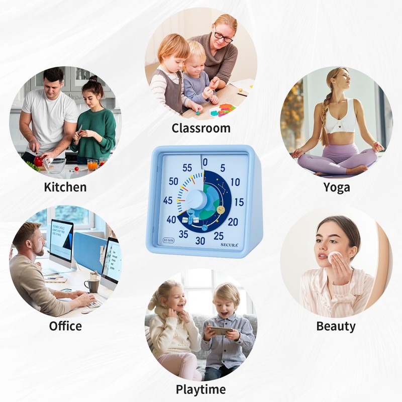 Secura 60-Minute Visual Timer for Kids, Time Clocks, Countdown Timer