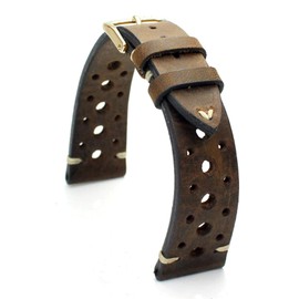 RIOS1931 Rallye Gold Vintage Cowhide Leather Watch Strap Handmade in Germany Robust 18 mm Brown Bog Oak