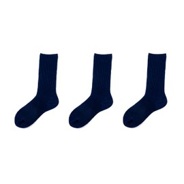 Filowa 3-Pair High School Socks, Ribbing, Plain, Anti-Slip, navy