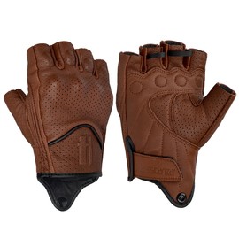 Harssidanzar Motorcycle Gloves for Men Goatskin Leather Perforated Motorbike Riding Driving Gloves CM044UK, Saddle, Size Large