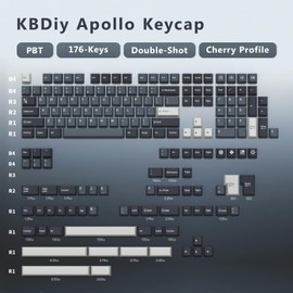KBDiy Apollo PBT Double Shot Keycap Set,176 Keys Grey Custom Key Cap Keycaps 60 Percent Cherry Profile Keycaps for 61/64/68/84/87/100/104/108 Mechanical Keyboard