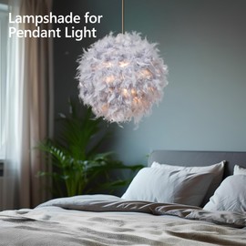 Waneway 40cm Feather Light Shade for Ceiling Pendant Light, Fluffy Lamp Shade Lampshade Lightshade for Table Lamp and Floor Lamp, Bedroom, Living Room, Wedding or Party Decor, ID 30cm, OD 40cm, Grey