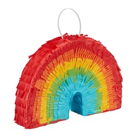 Relaxdays Mini Rainbow Pinata Fillable Pinata Birthday Party Pinata Hanging H18 x 26 x 5.5 cm Colourful
