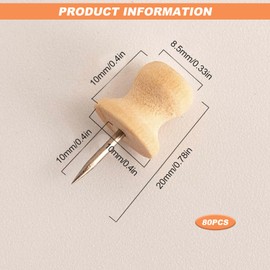 Wood Push Pins for Cork Board, 80 Pcs Thumb Tacks Decorative Wooden Cork Board Pins Thumbtacks Punaises Babillard for Corkboard Bulletin