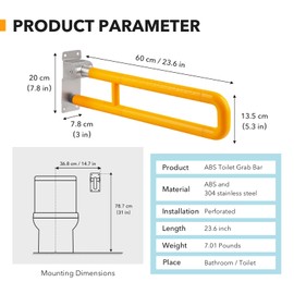 Grab Bars Handicap Toilet Seniors: Grab Bars Bathtubs Showers Hand Rails Grab Bars Elderly Wall Toilet Support Rails Seniors Safety Frames Arms (Yellow, 23.6Inches)