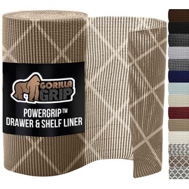 GORILLA GRIP powerGRIP Drawer Shelf and Cabinet Liner, Thick Strong Hold, Non-Adhesive Liners Protect Kitchen Cabinets and Cupboard, Bathroom Drawers, Easy Install, Breathable Mat, 12" x20', Beige