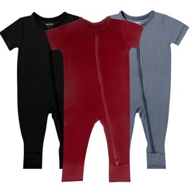 GUISBY Rayon made from bamboo Sleepers Baby Pajamas Open Feet, 3 Pcs Short Sleeve with Zipper for Boy Girls 12-18 Months