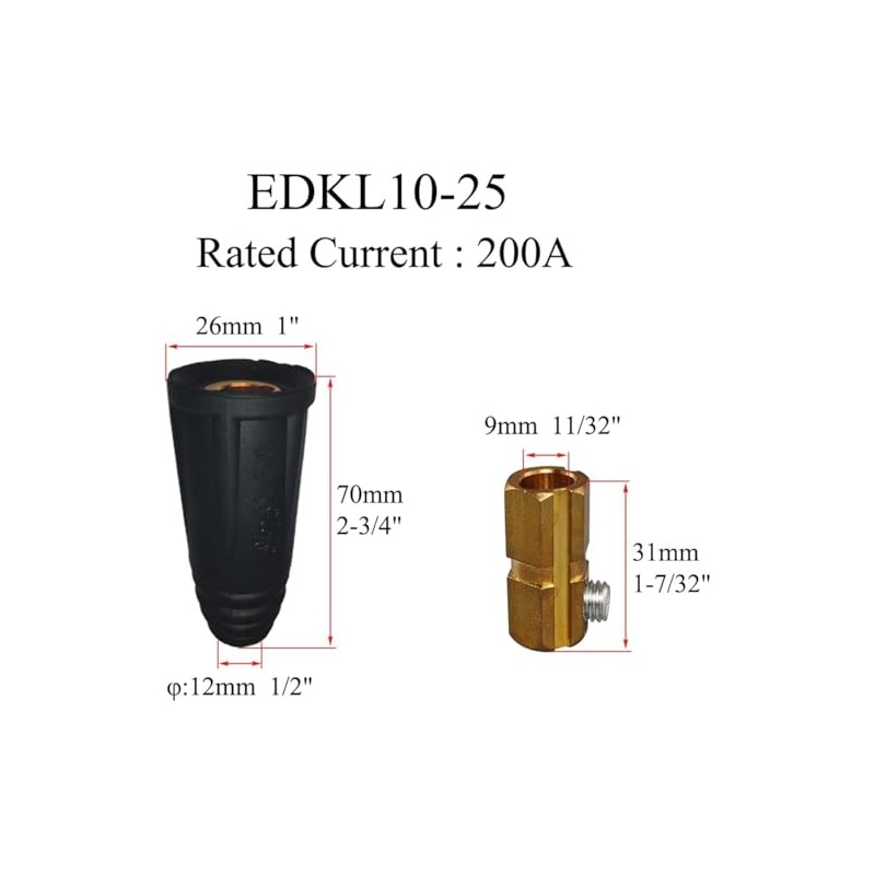 RIVERWELD TIG Welding Cable Panel Connector Socket EDKL10-25 200Amp with